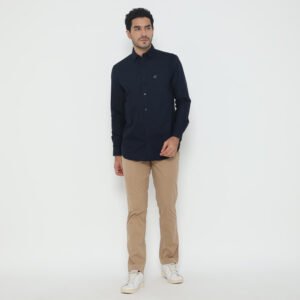 Jack Nicklaus Saunders Kemeja Pria Lengan Panjang Slim Fit Navy