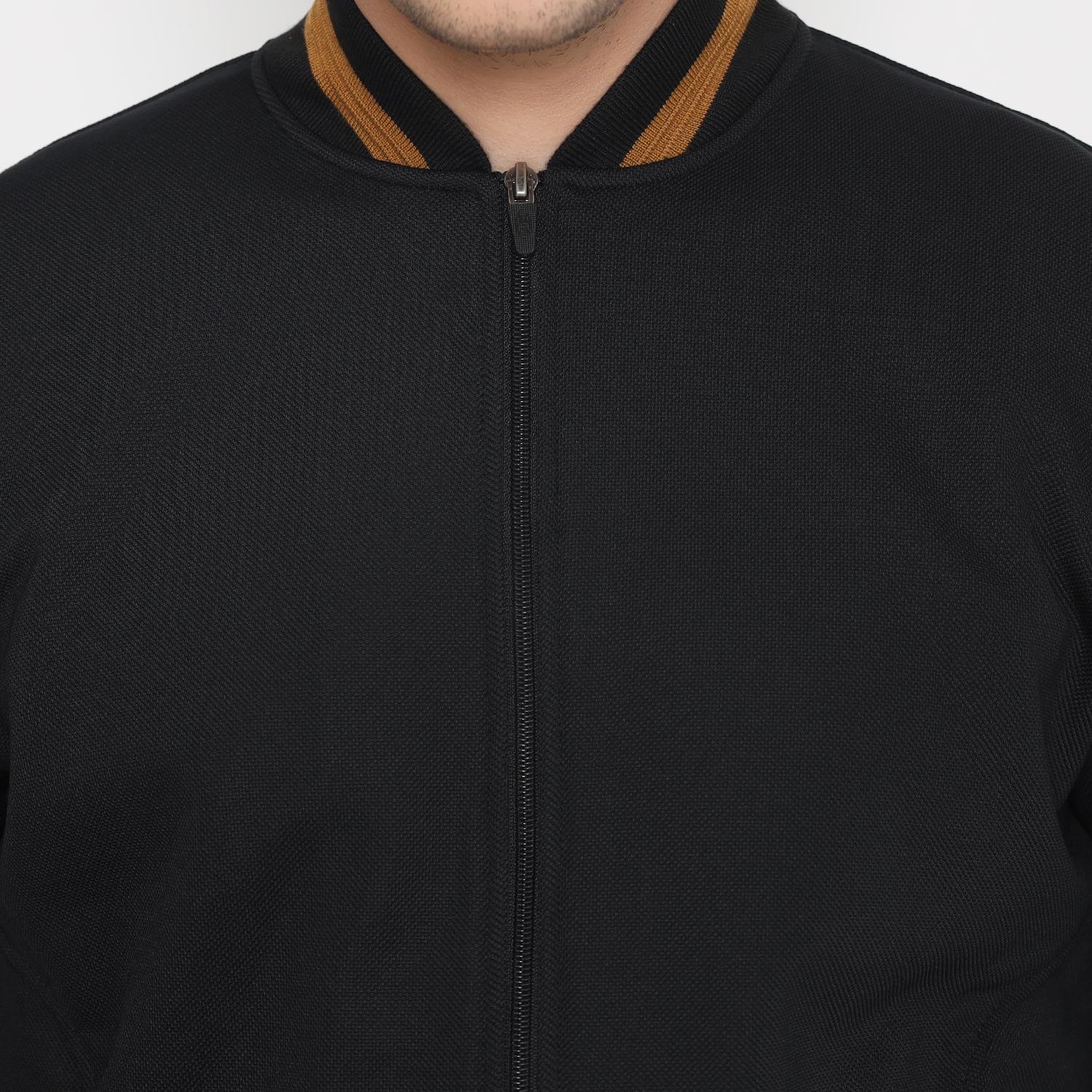 d&f CVC Jaket bomber pria cut & sewn - hitam list coklat - Image 4