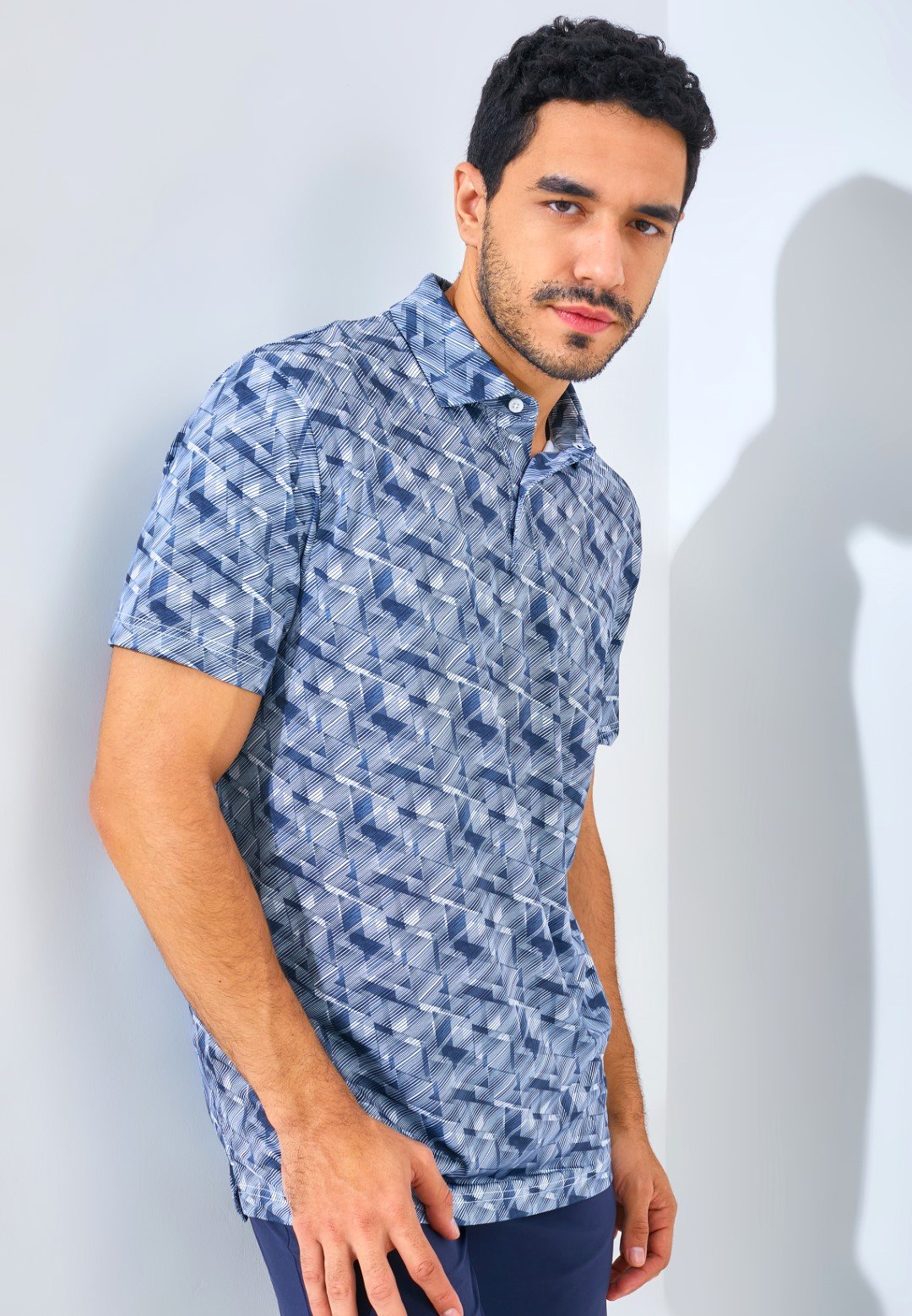 Jack Nicklaus Roccella Premium Zig Zag Print Polo Regular Fit Classic Navy