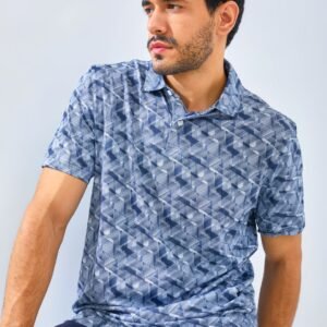 Jack Nicklaus Roccella Premium Zig Zag Print Polo Regular Fit Classic Navy