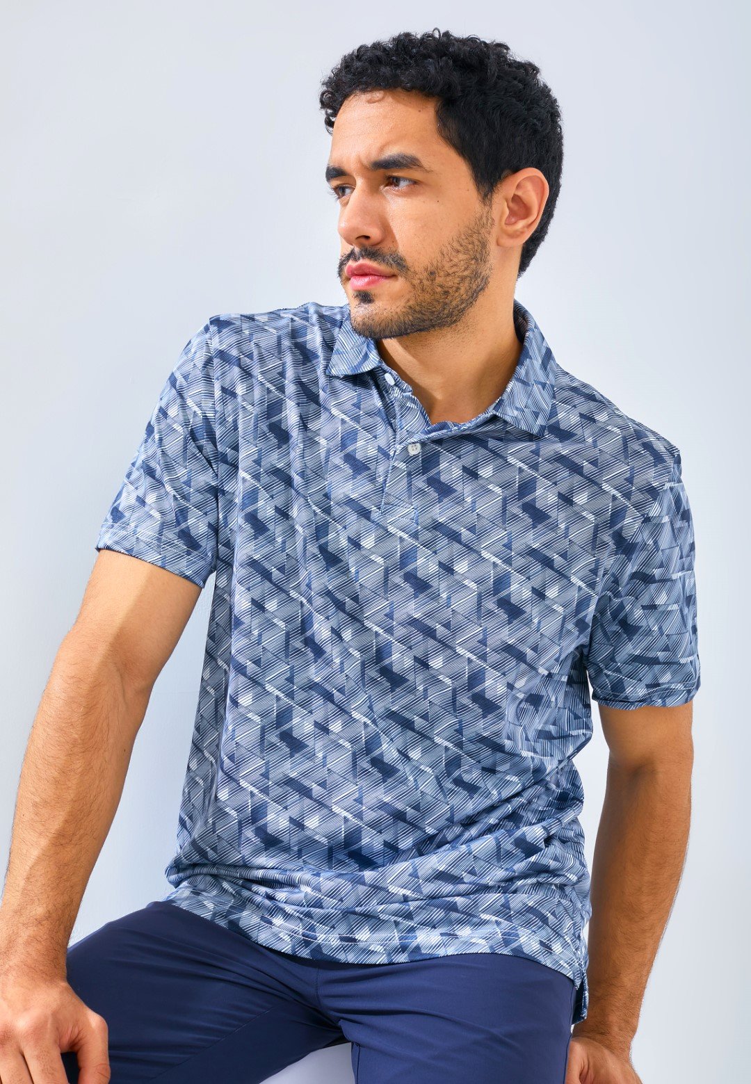 Jack Nicklaus Roccella Premium Zig Zag Print Polo Regular Fit Classic Navy - Image 6