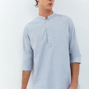 Jobb Arkhan Baju Koko Pria Kurta Lengan Pendek Regular Fit Abu-Abu