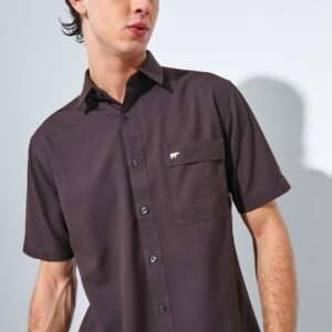 Jack Nicklaus Aymeric Kemeja Pria Lengan Pendek Slim Fit Dark Brown