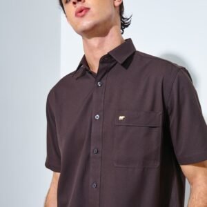 Jack Nicklaus Aymeric Kemeja Pria Lengan Pendek Slim Fit Dark Brown