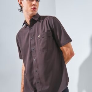 Jack Nicklaus Aymeric Kemeja Pria Lengan Pendek Slim Fit Dark Brown