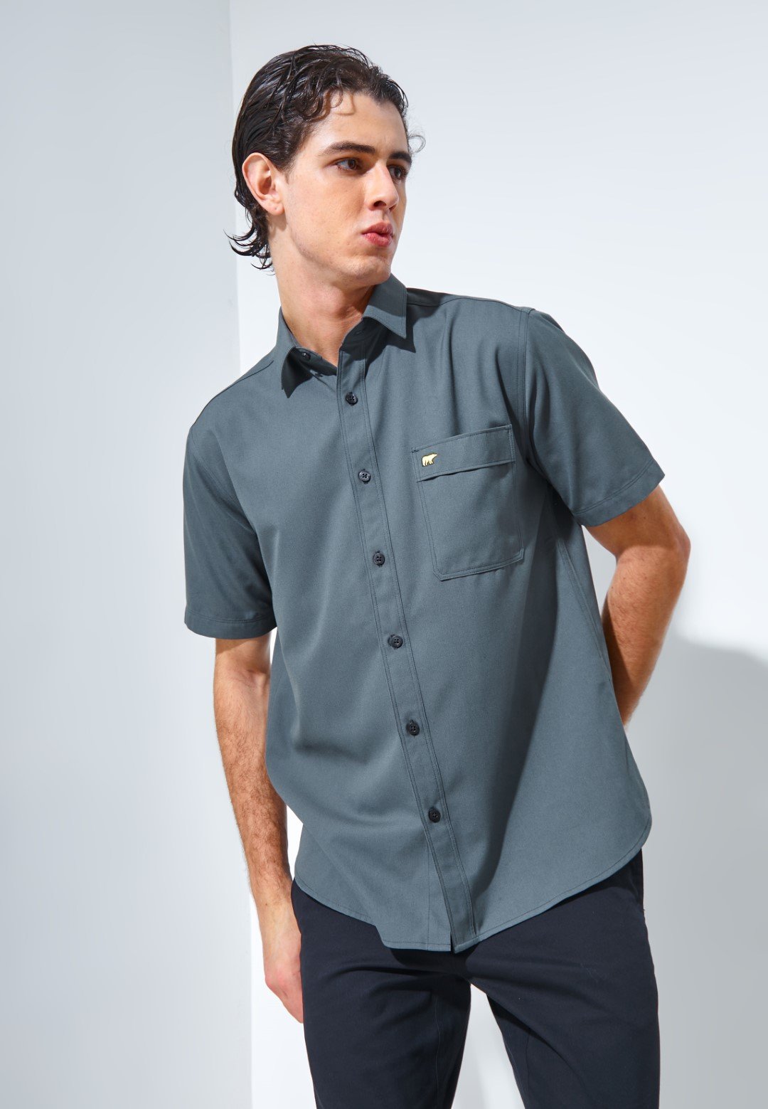 Jack Nicklaus Aymeric Kemeja Pria Lengan Pendek Slim Fit Dark Grey - Image 2