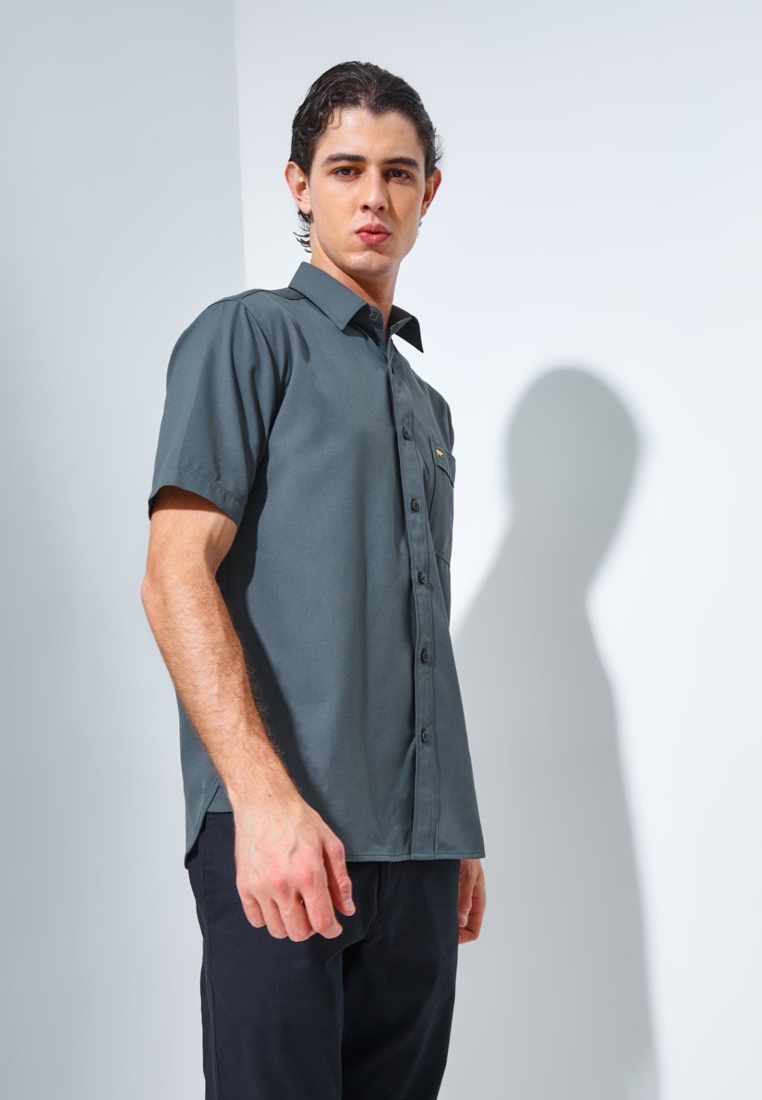 Jack Nicklaus Aymeric Kemeja Pria Lengan Pendek Slim Fit Dark Grey - Image 4