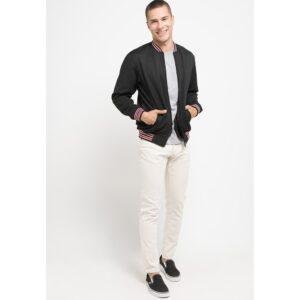 d&f Jaket pria Bomber red white in collar - Hitam