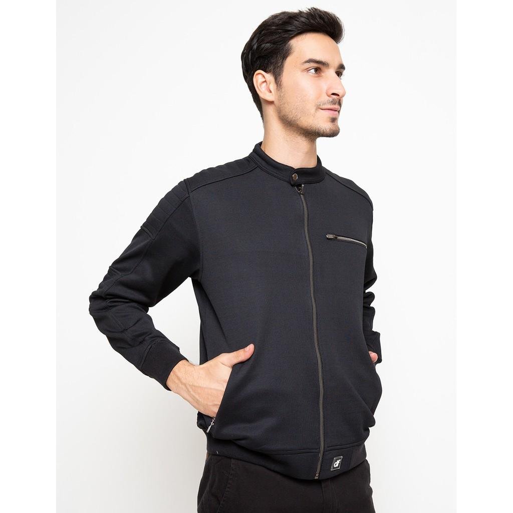 d&f CVC Jaket pria Bomber cut & sewn casual - Hitam - Image 2