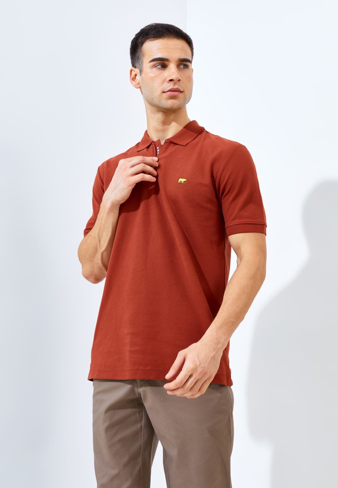 Jack Nicklaus Benedict Polo Shirt Pria Regular Fit Brown Red - Image 3