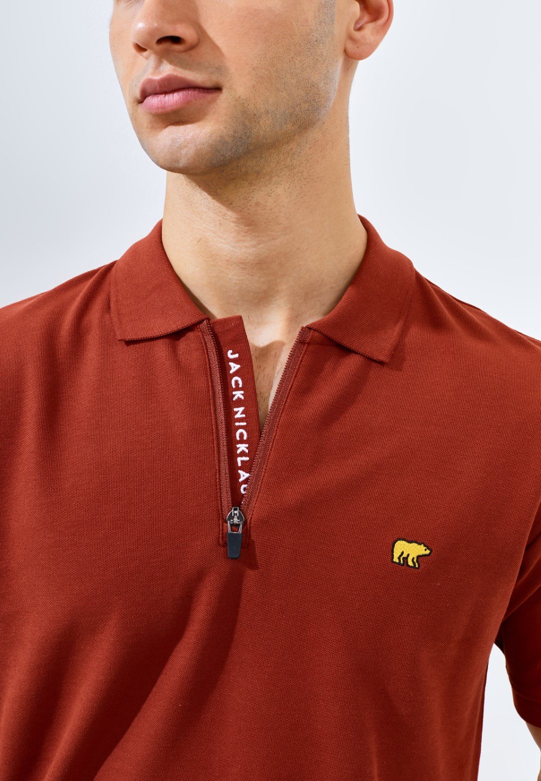 Jack Nicklaus Benedict Polo Shirt Pria Regular Fit Brown Red - Image 5
