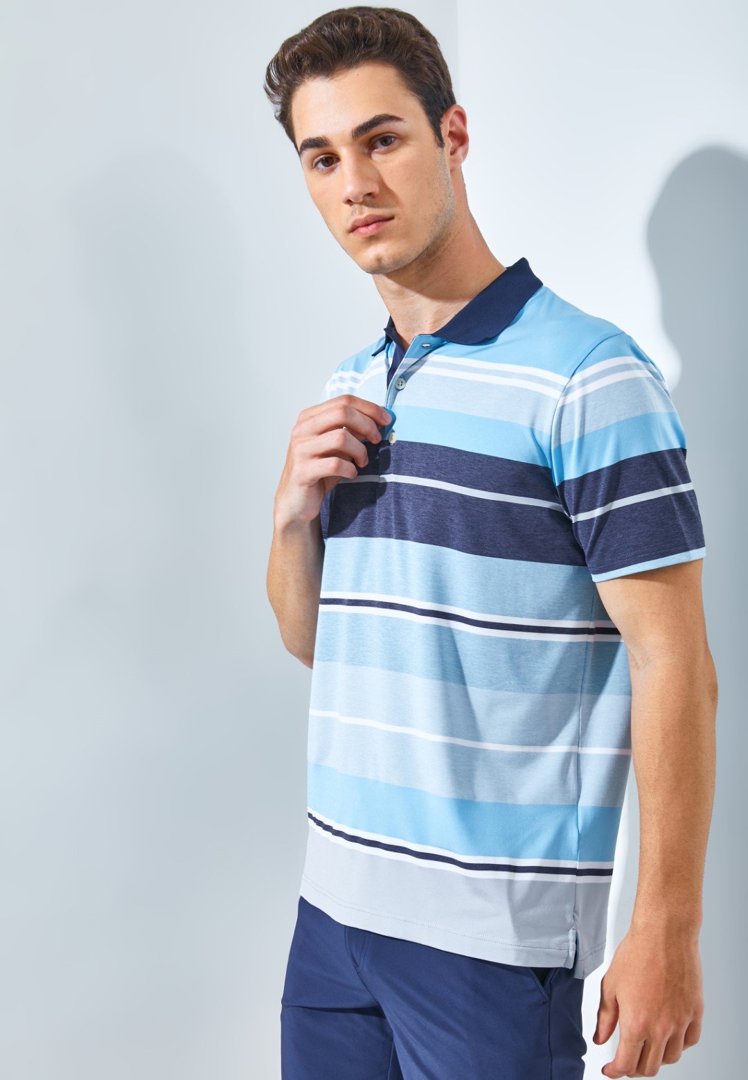 Jack Nicklaus Brunellos Premium Multi Stripe Polo Blue Surf - Image 2