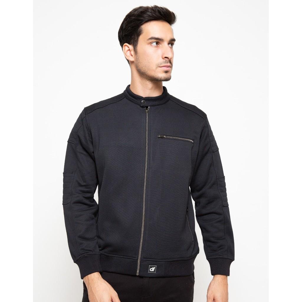 d&f CVC Jaket pria Bomber cut & sewn casual - Hitam