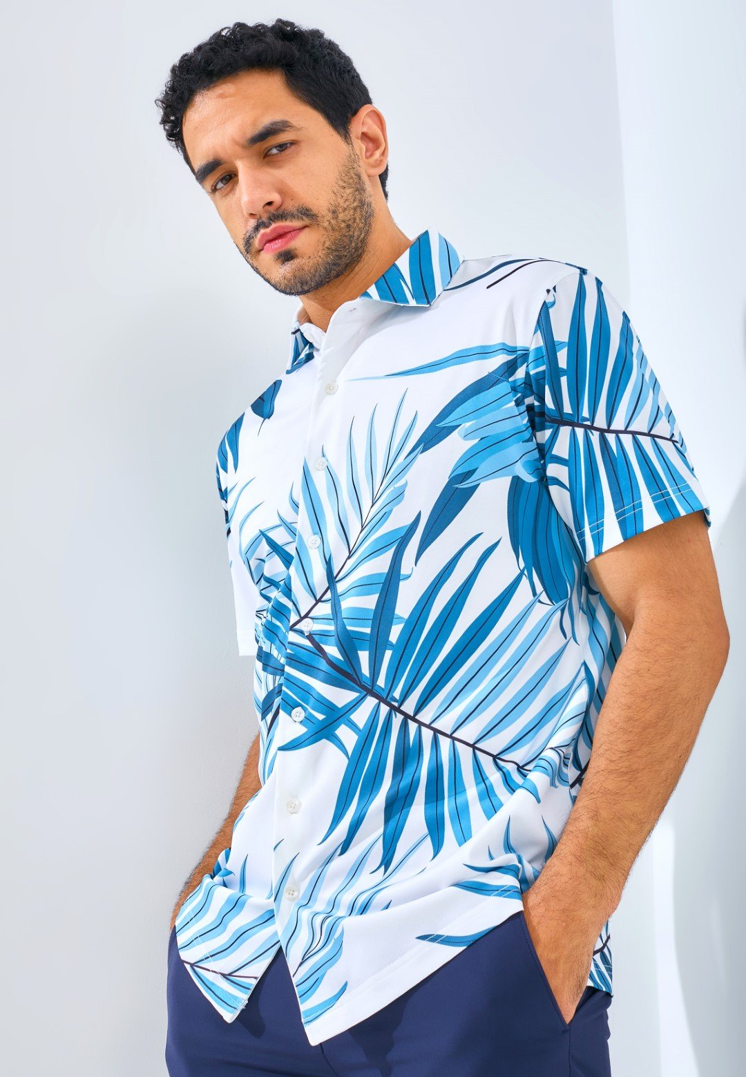 Jack Nicklaus Savoca Premium Large Tropical Leaf Polo Regular Fit Bright White - Image 3