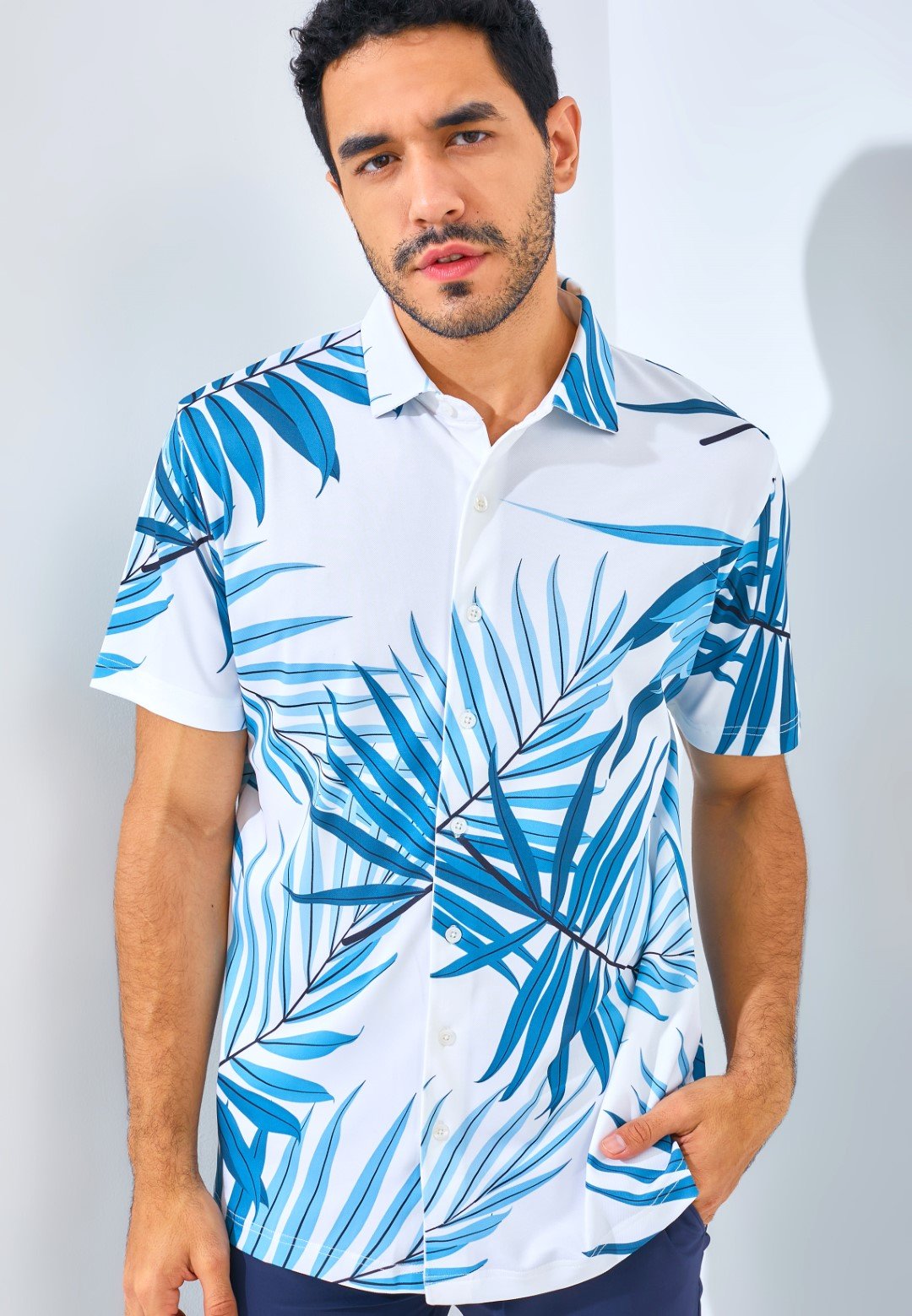 Jack Nicklaus Savoca Premium Large Tropical Leaf Polo Regular Fit Bright White