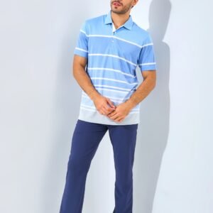 Jack Nicklaus Etna Premium Tonal Heather Stripe Polo Blue Robin