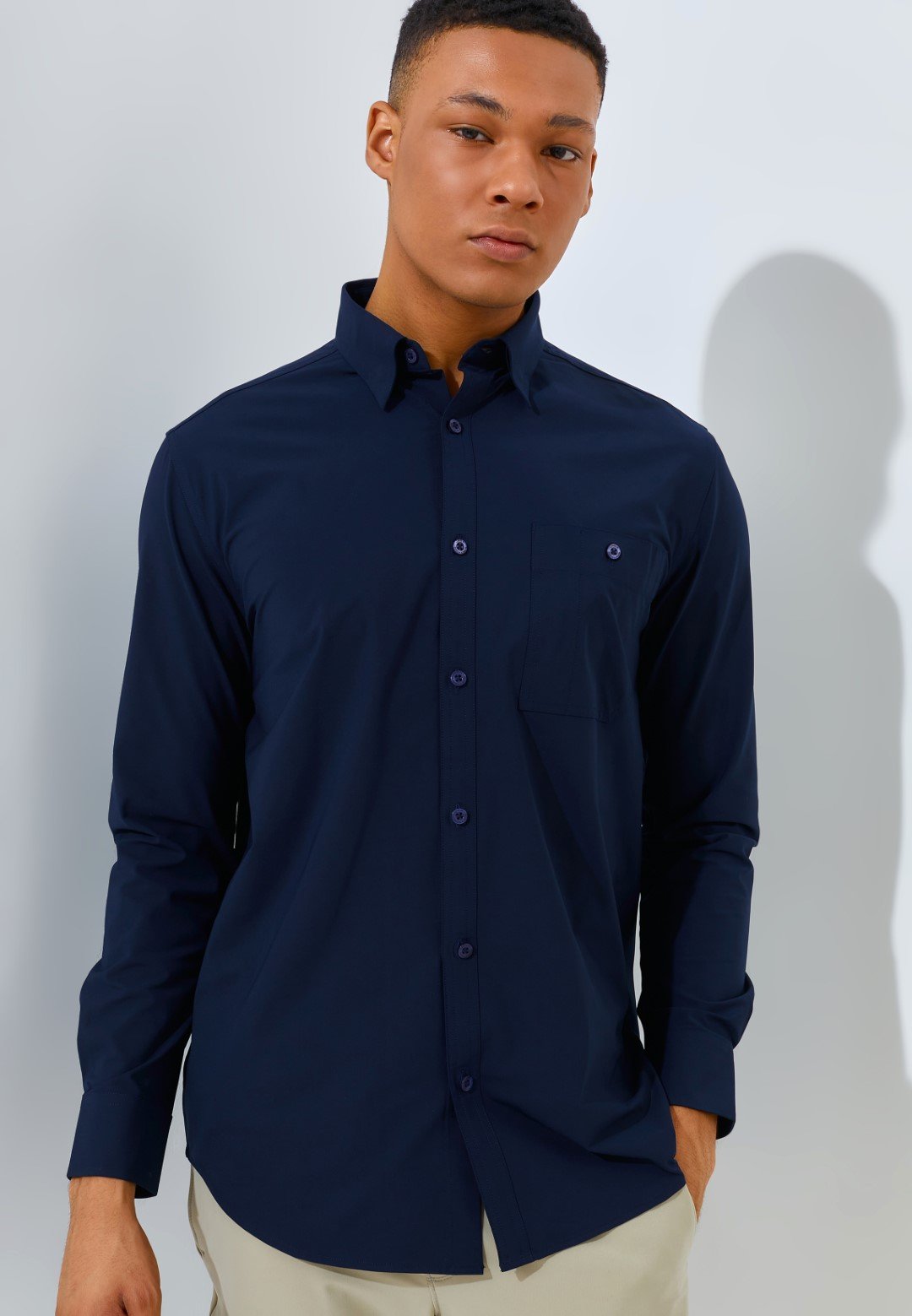 Jack Nicklaus Dapper Groove Kemeja Pria Lengan Panjang Slim Fit Navy