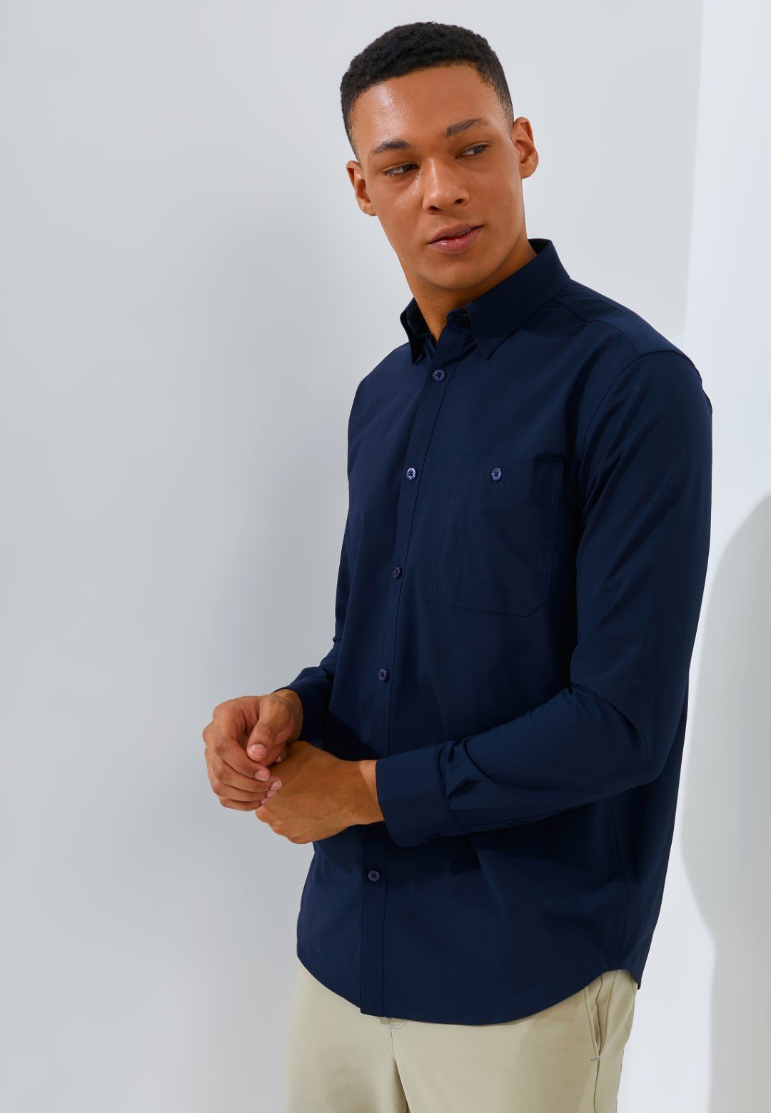 Jack Nicklaus Dapper Groove Kemeja Pria Lengan Panjang Slim Fit Navy - Image 2