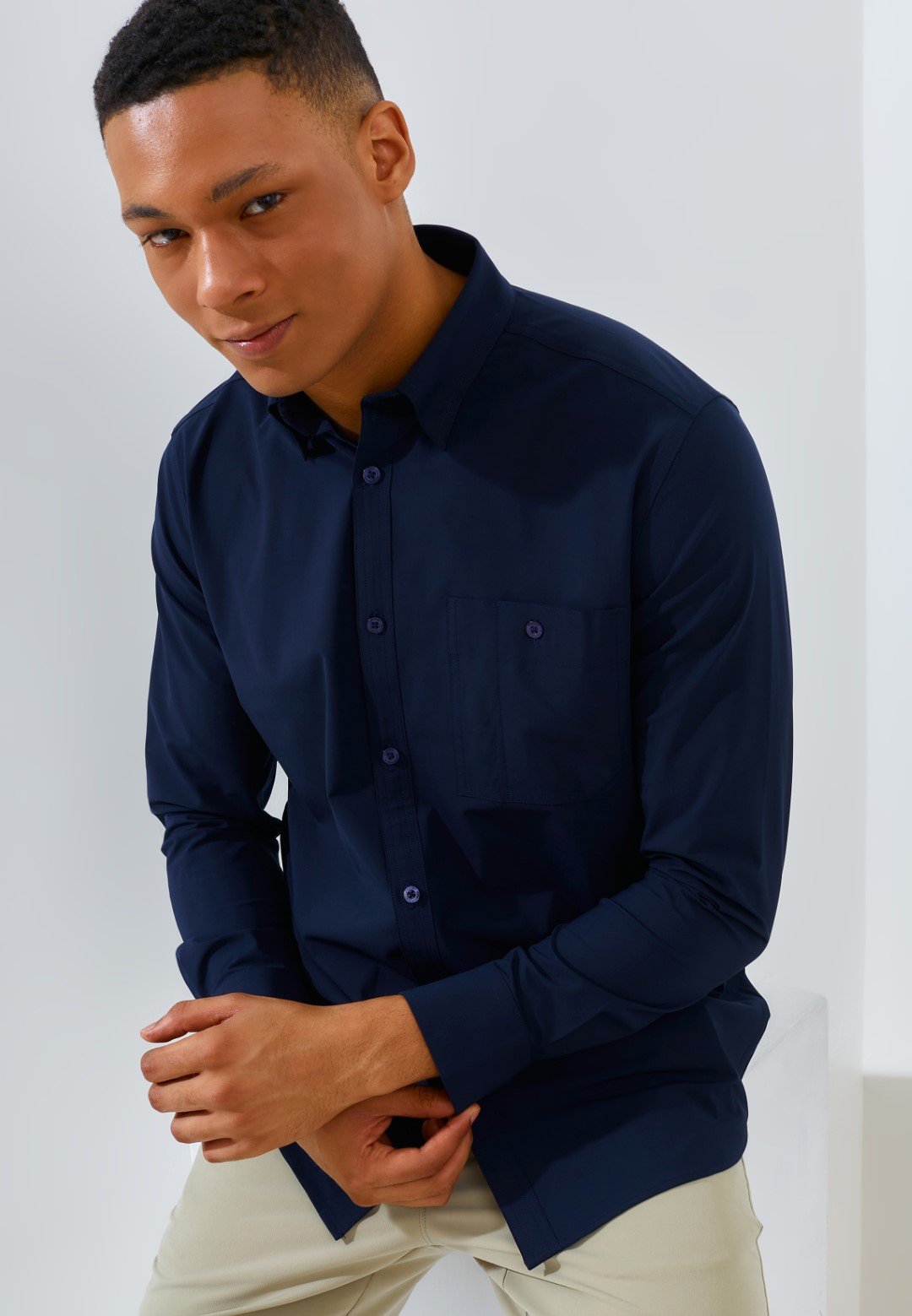 Jack Nicklaus Dapper Groove Kemeja Pria Lengan Panjang Slim Fit Navy - Image 5