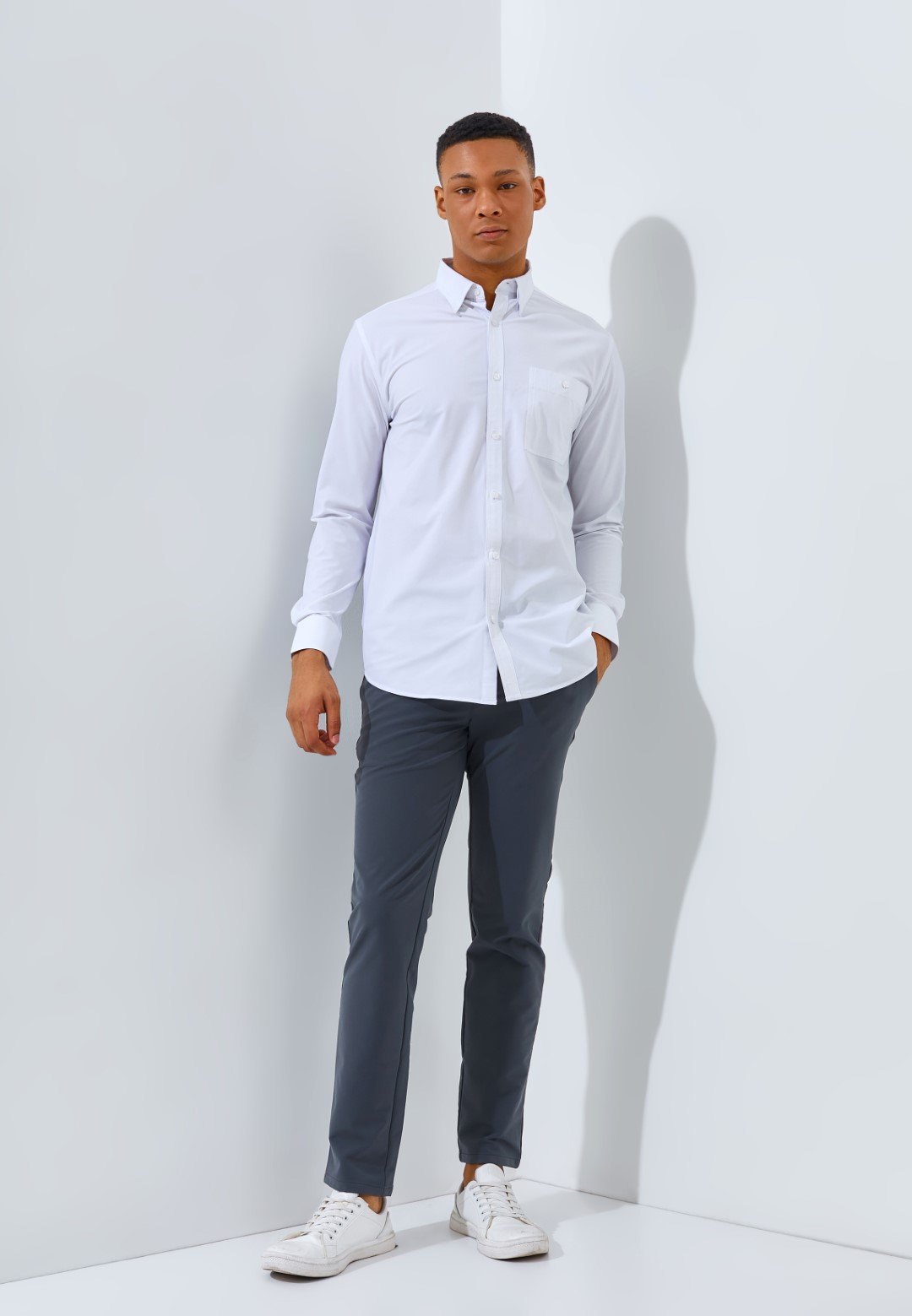 Jack Nicklaus Dapper Groove Kemeja Pria Lengan Panjang Slim Fit White - Image 4