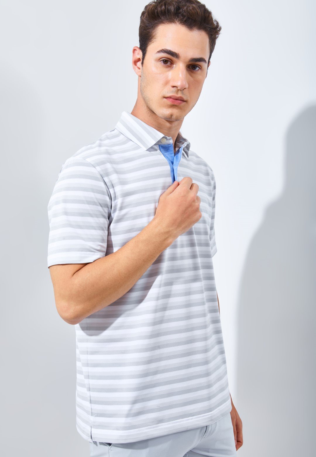 Jack Nicklaus Daytona Premium Heather Stripe Polo Silver Coast - Image 3