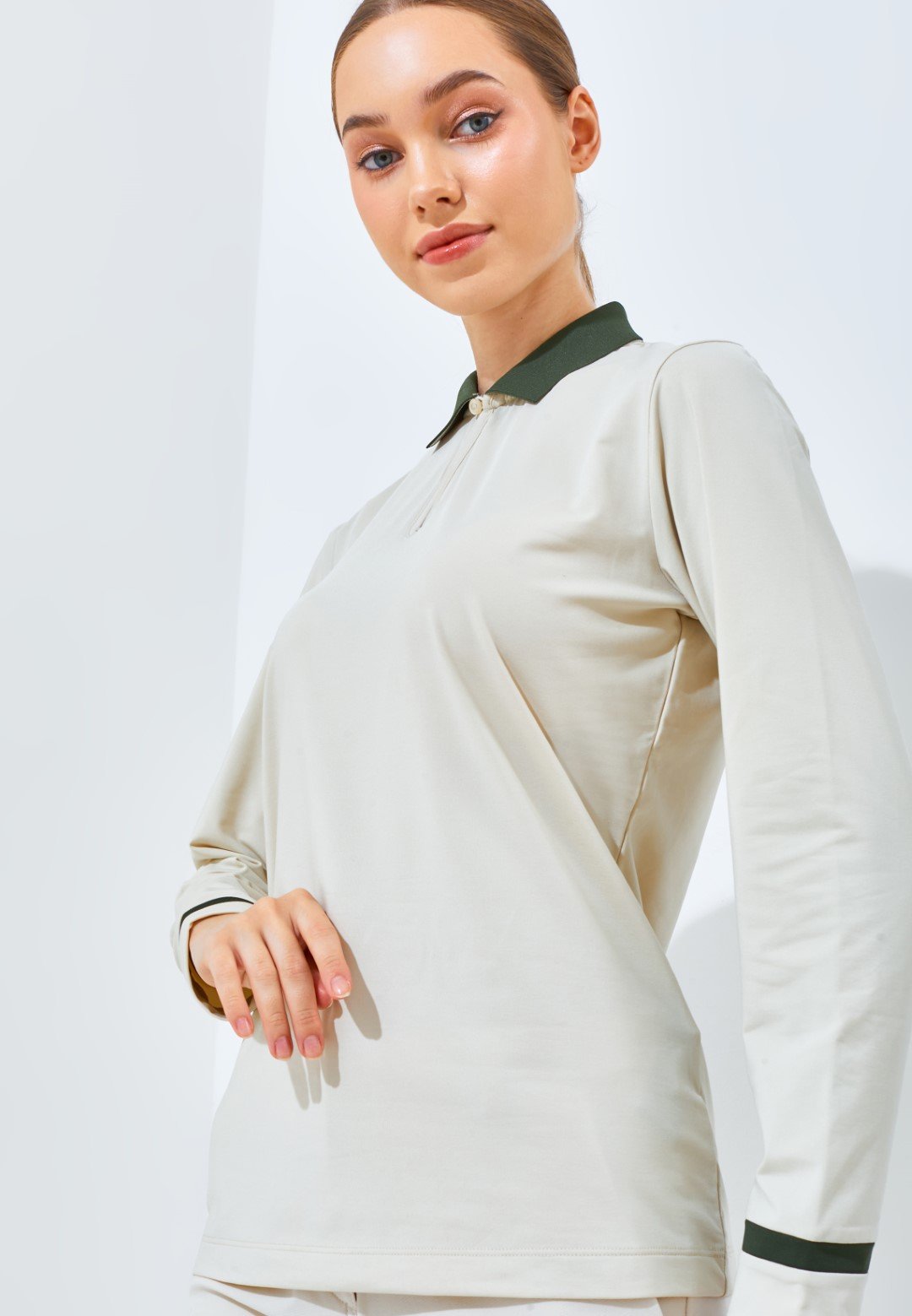 Jack Nicklaus Debby Ladies Premium Contrast Collar Polo Ice Stone - Image 2