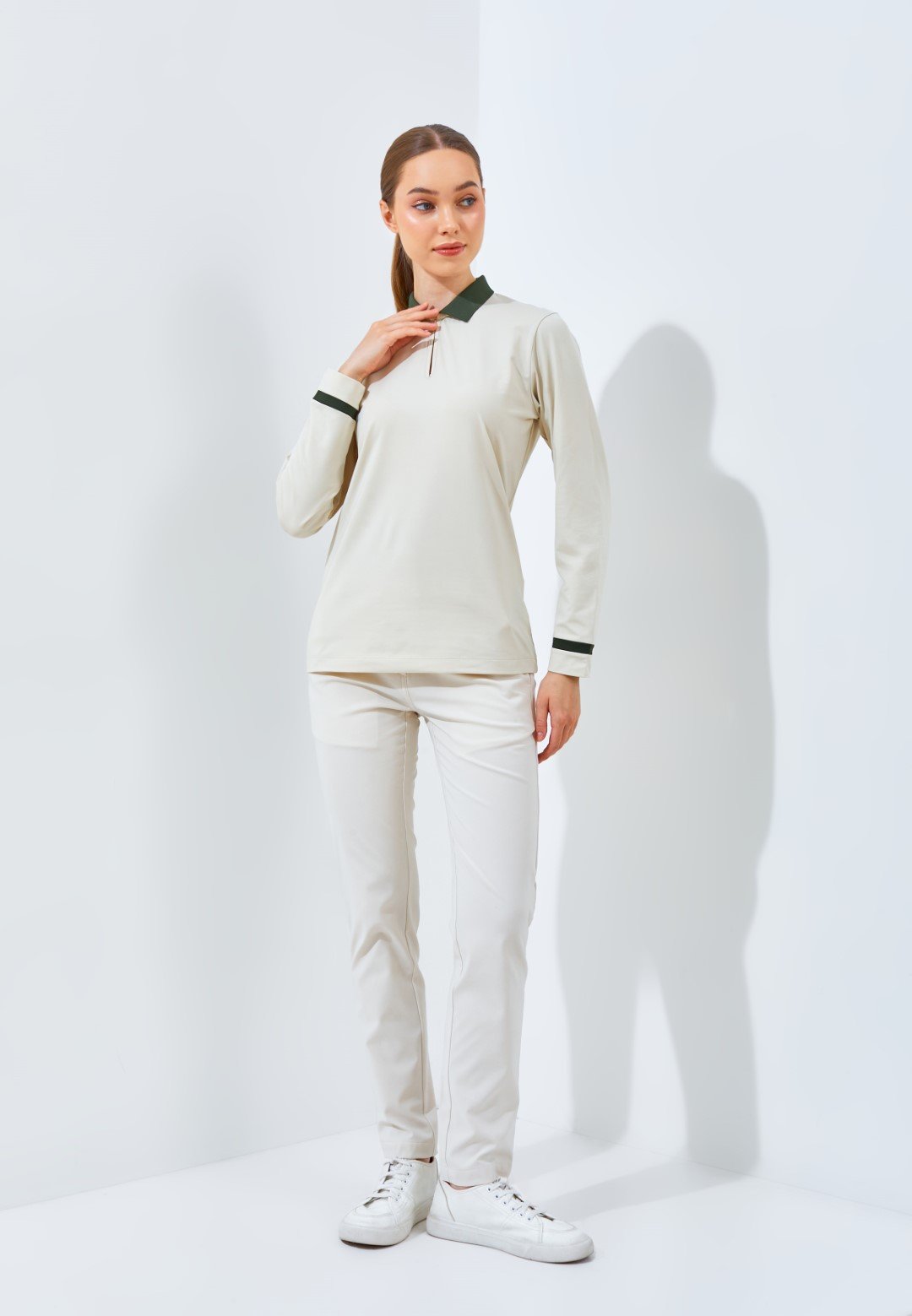 Jack Nicklaus Debby Ladies Premium Contrast Collar Polo Ice Stone - Image 6