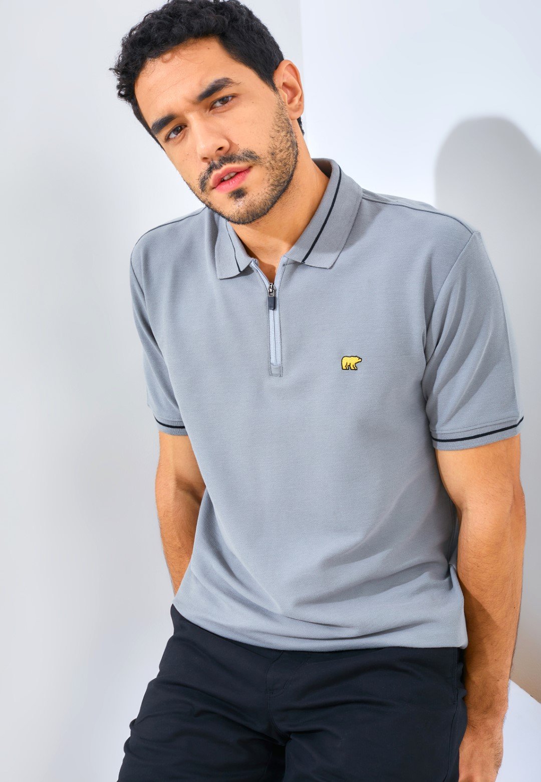 Jack Nicklaus Opera Polo Shirt Pria Regular Fit Monument Grey - Image 2