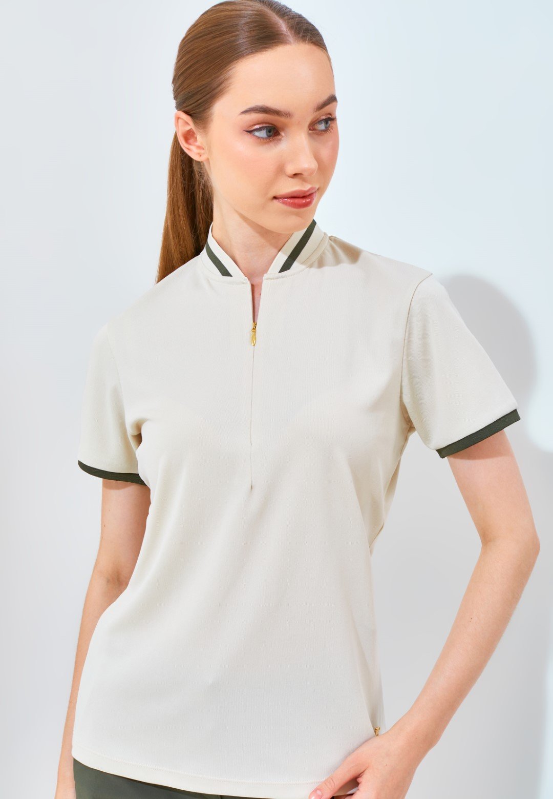 Jack Nicklaus Diana Ladies Premium Solid Zip Polo Ice Stone
