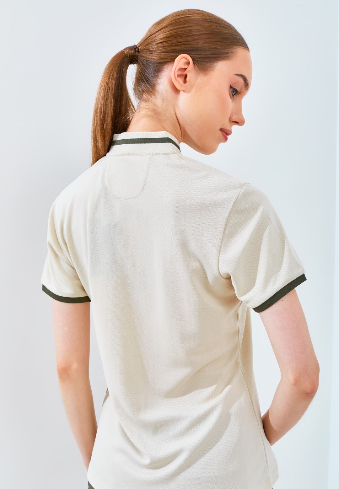 Jack Nicklaus Diana Ladies Premium Solid Zip Polo Ice Stone - Image 3