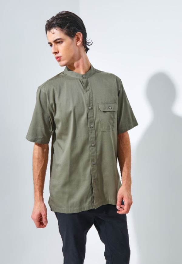 Jack Nicklaus Morata Kemeja Shanghai Pria Pendek Regular Olive