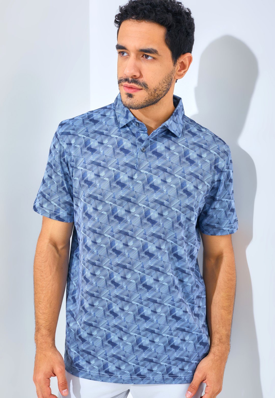 Jack Nicklaus Roccella Premium Zig Zag Print Polo Regular Fit Blue Robin - Image 2