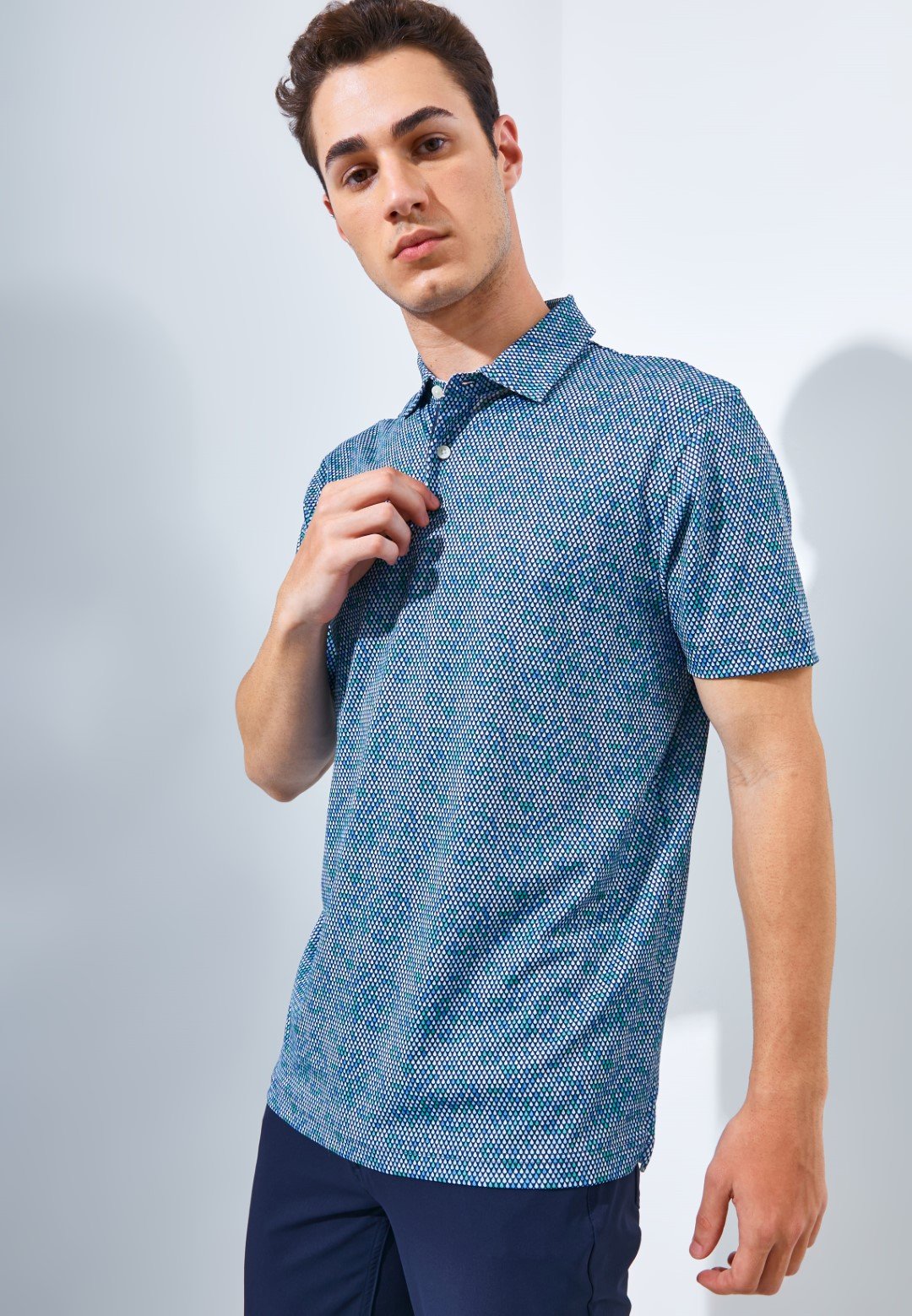 Jack Nicklaus Forbes Premium Tile Print Polo Classic Navy - Image 2