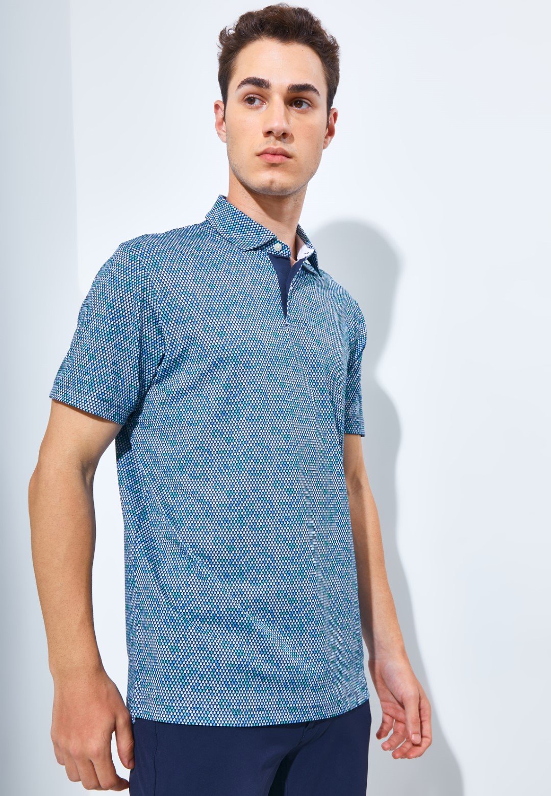 Jack Nicklaus Forbes Premium Tile Print Polo Classic Navy - Image 3