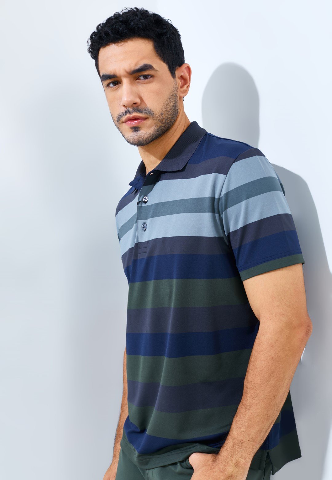 Jack Nicklaus Hewlett Premium Bold Stripe Polo Virtual Olive - Image 2