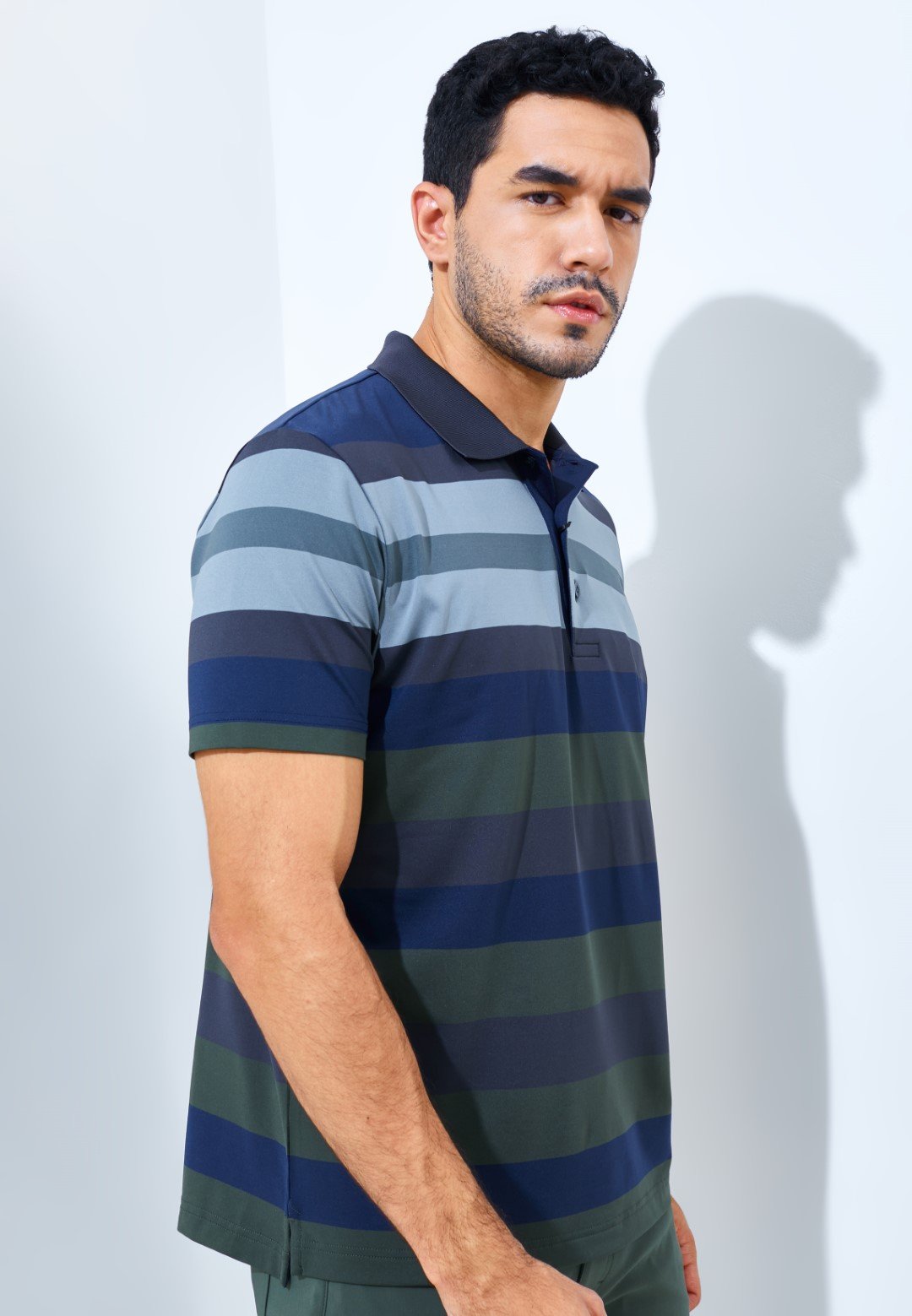 Jack Nicklaus Hewlett Premium Bold Stripe Polo Virtual Olive - Image 3