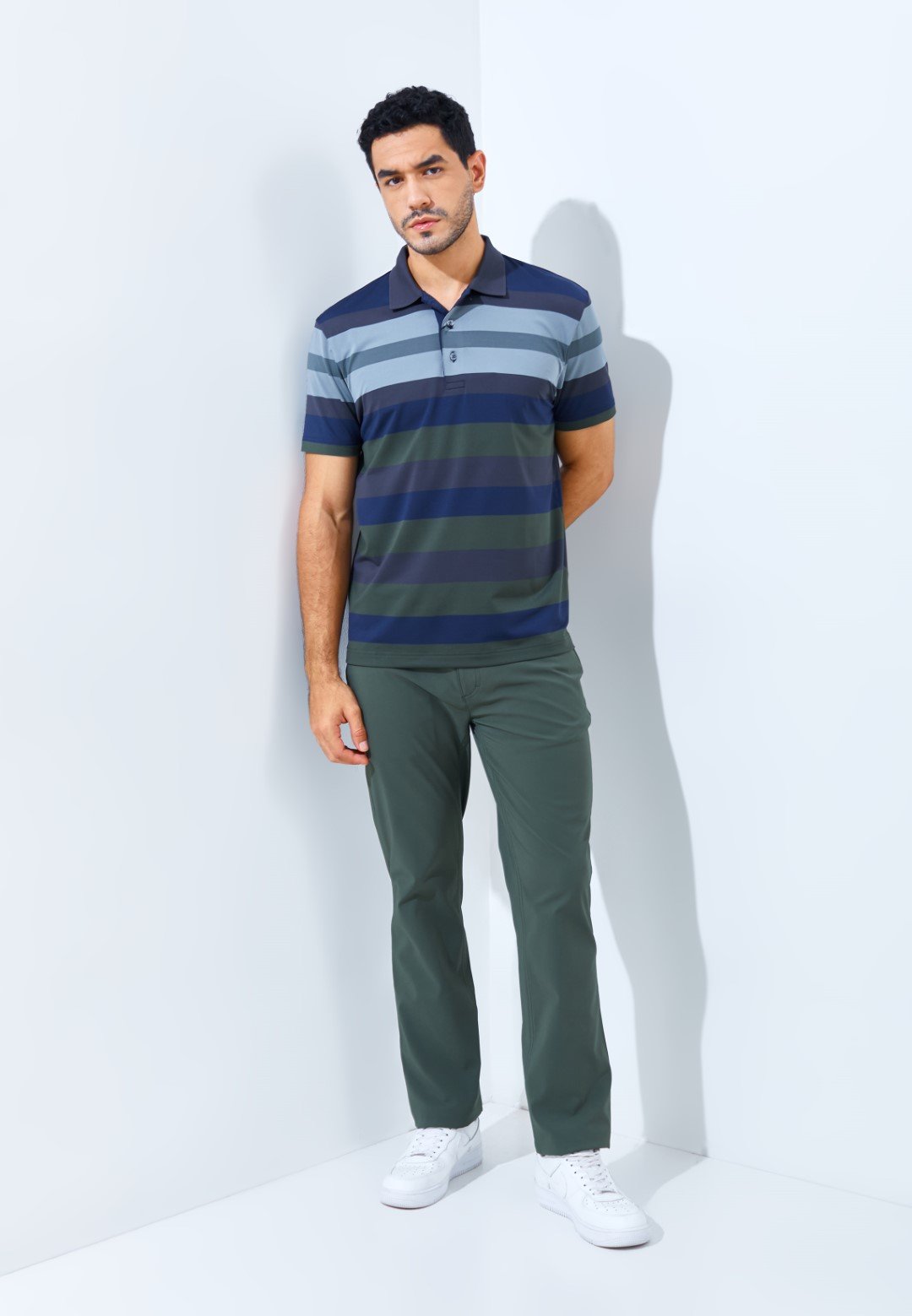Jack Nicklaus Hewlett Premium Bold Stripe Polo Virtual Olive - Image 6