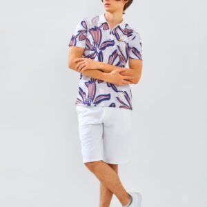 Jack Nicklaus Hibiscus Polo Shirt Pria Slim Fit Light Beige