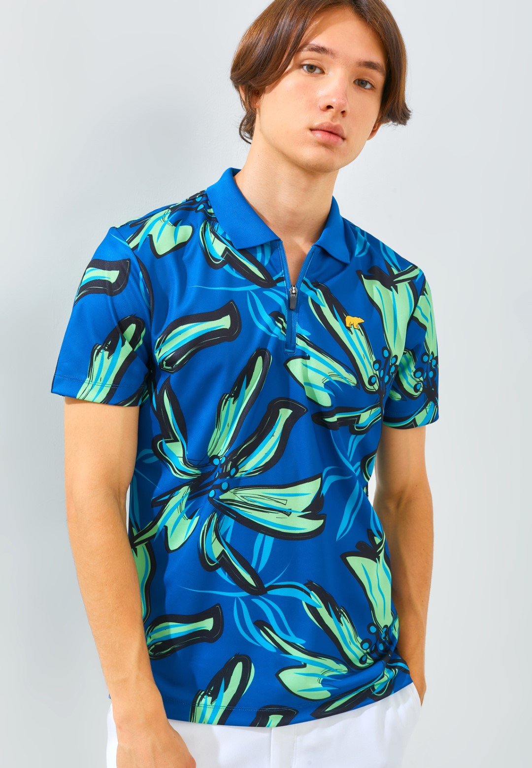 Jack Nicklaus Hibiscus Polo Shirt Pria Slim Fit Ocean Blue