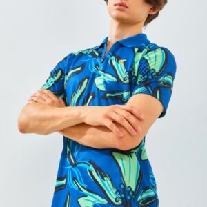 Jack Nicklaus Hibiscus Polo Shirt Pria Slim Fit Ocean Blue