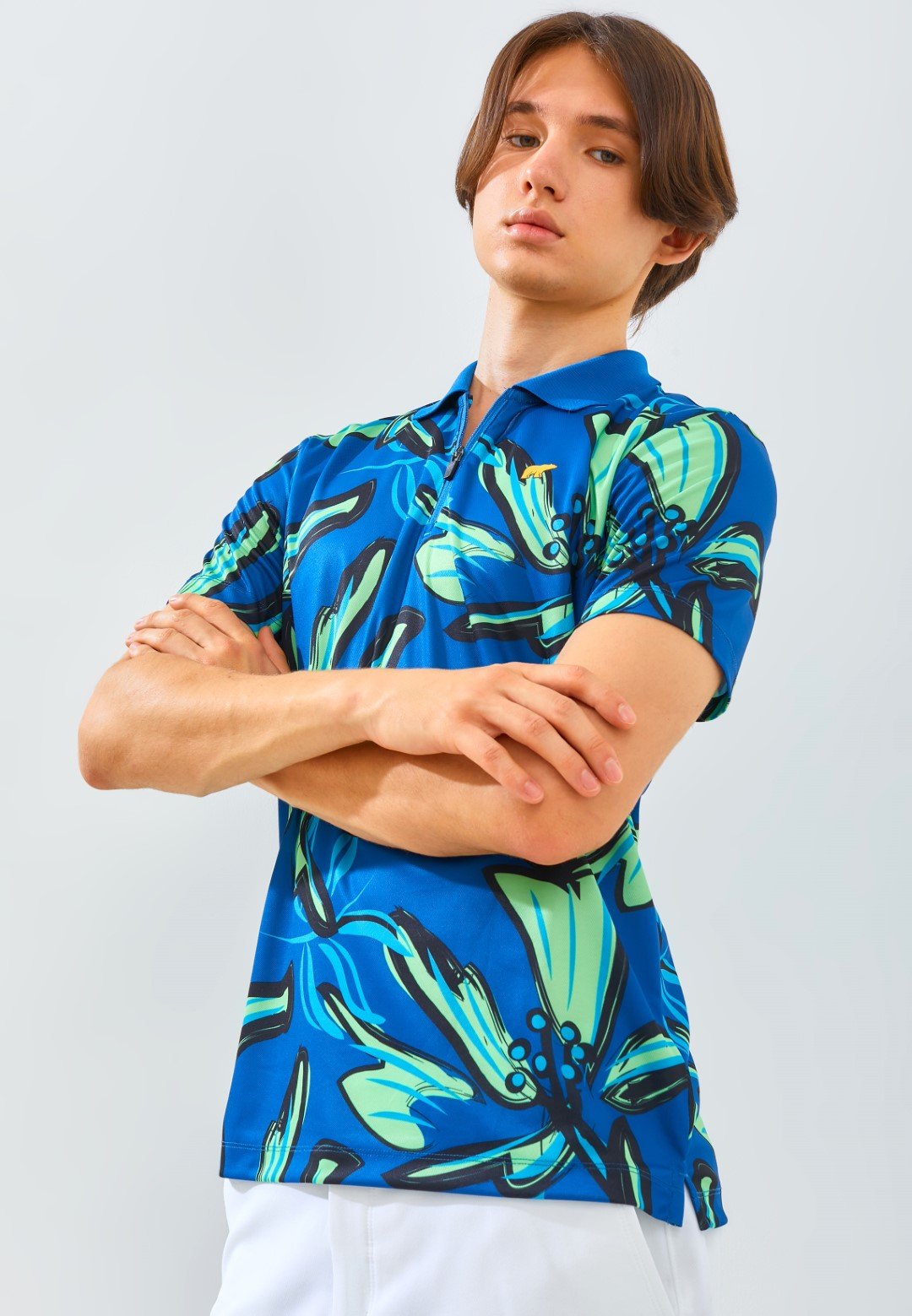 Jack Nicklaus Hibiscus Polo Shirt Pria Slim Fit Ocean Blue - Image 2