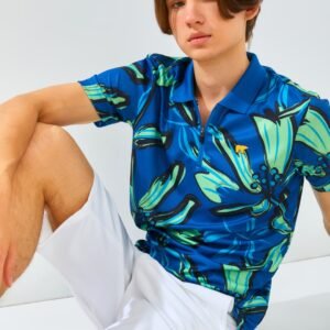 Jack Nicklaus Hibiscus Polo Shirt Pria Slim Fit Ocean Blue