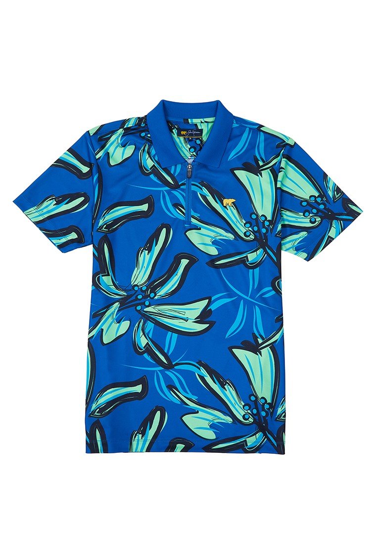 Jack Nicklaus Hibiscus Polo Shirt Pria Slim Fit Ocean Blue - Image 7