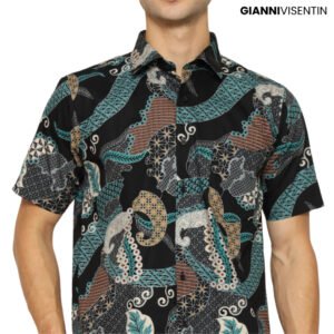 Gianni Visentin Batik Lengan Pendek Regular Fit - Biru Tua - 9052