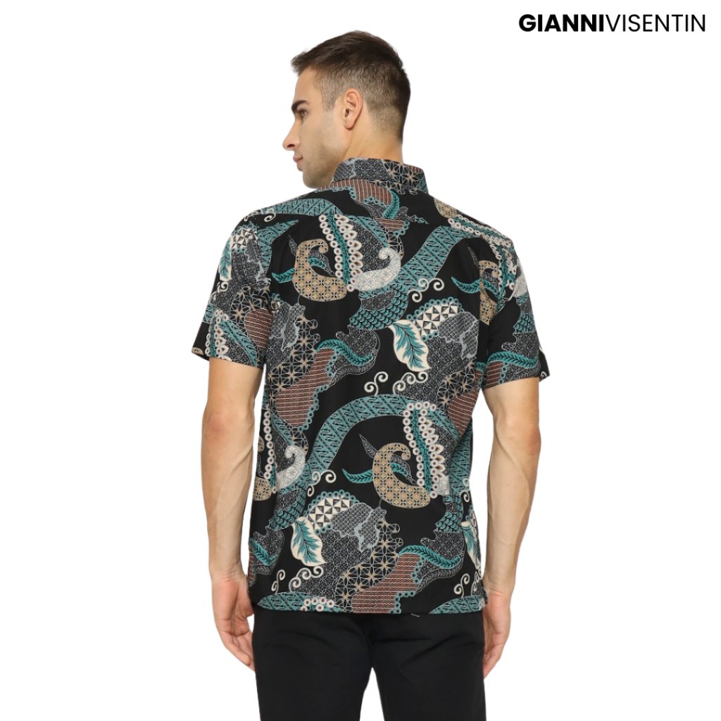 Gianni Visentin Batik Lengan Pendek Regular Fit - Biru Tua - 9052 - Image 3