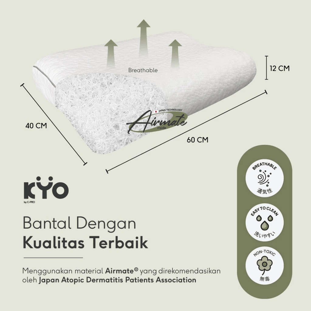 KYO Knot Your Ordinary Airmate Ergonomic Pillow / Bantal Bihun / Bantal Dewasa / Bantal Tidur / Bantal Ergonomis ( Soft , Medium dan Firm ) - Image 5