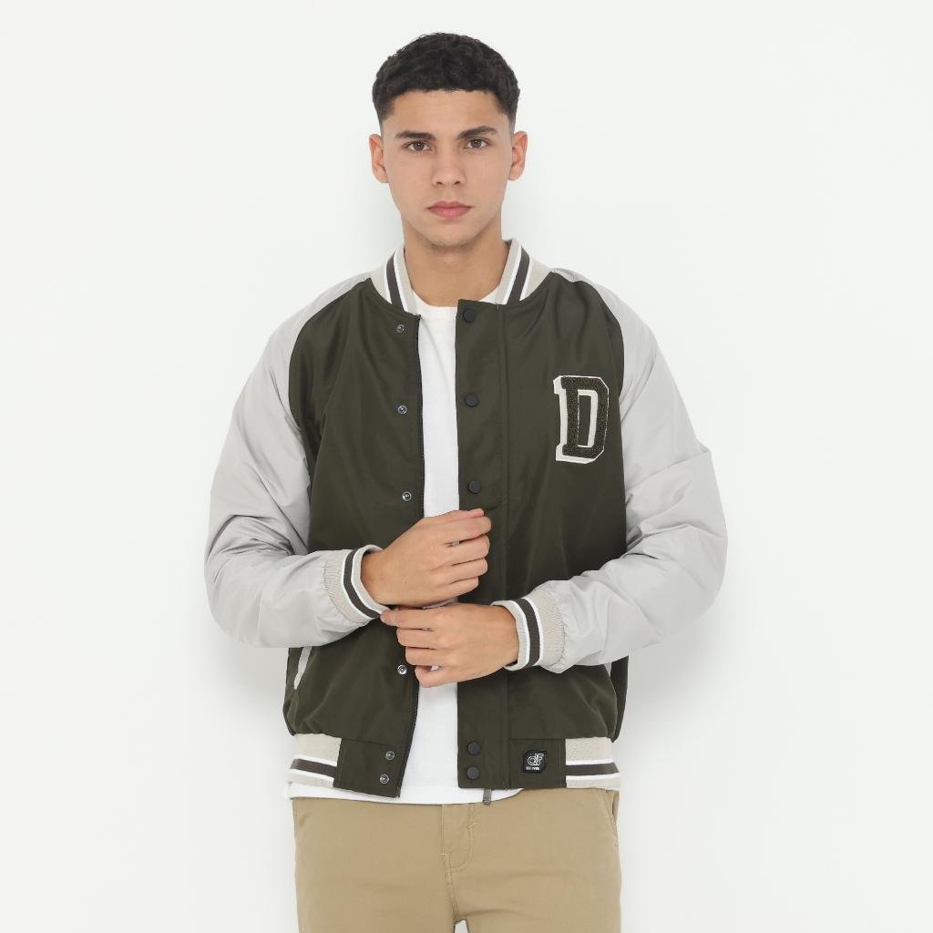 d&f Parachute Jaket Bomber Varsity Pria - Abu Sequoi