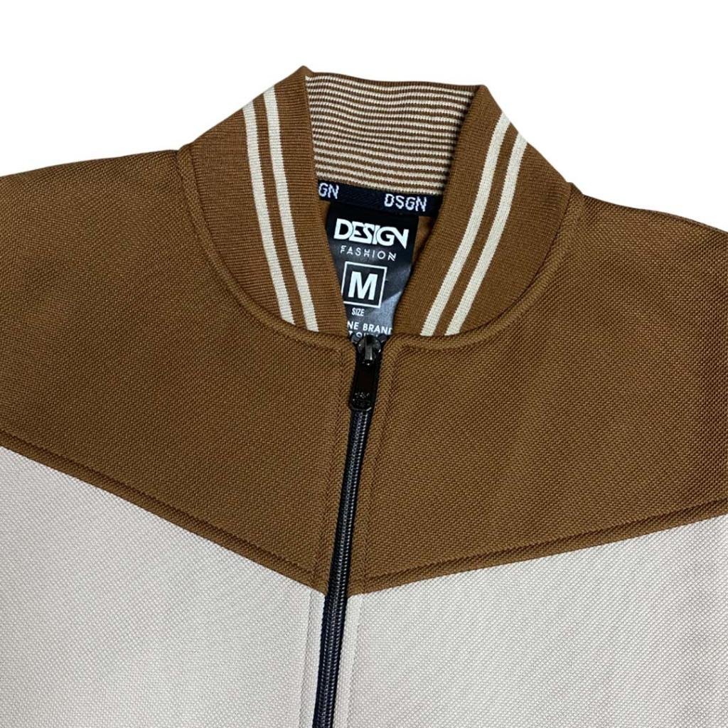 d&f CVC Jaket Bomber cut & swen pria - Coklat cream - Image 4