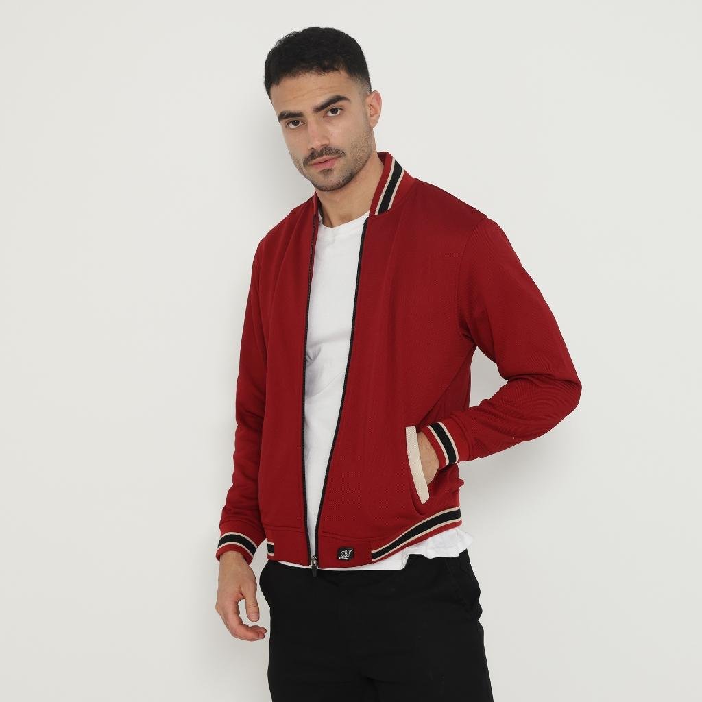 d&f Jaket Bomber pria - Maroon list hitam - Image 2