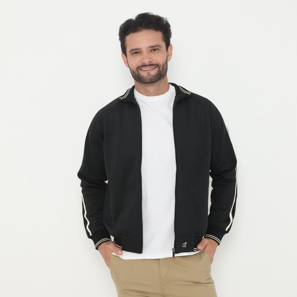 d&f Jaket Biker pria - Hitam stripe cream